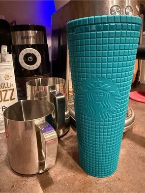 Starbucks Mexico Teal Grid Tumbler with Embossed Siren